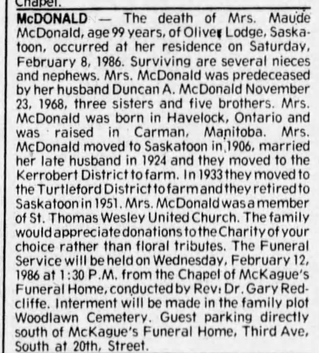 Obituary: Maude MCDONALD (Aged 99)
