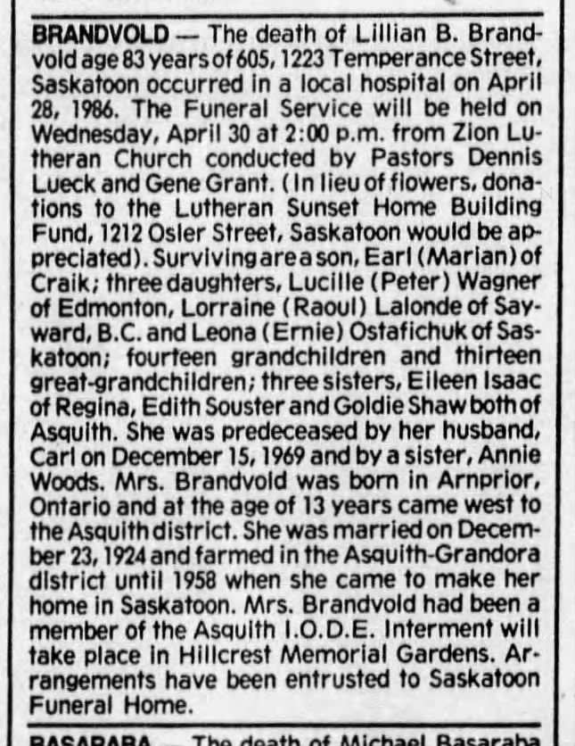 Obituary: Lillian B. Brandvold