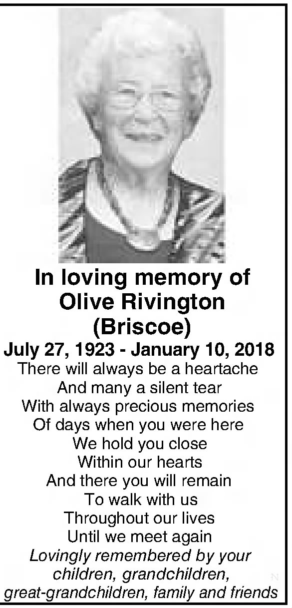 In Memoriam: Olive Rivington nee Briscoe