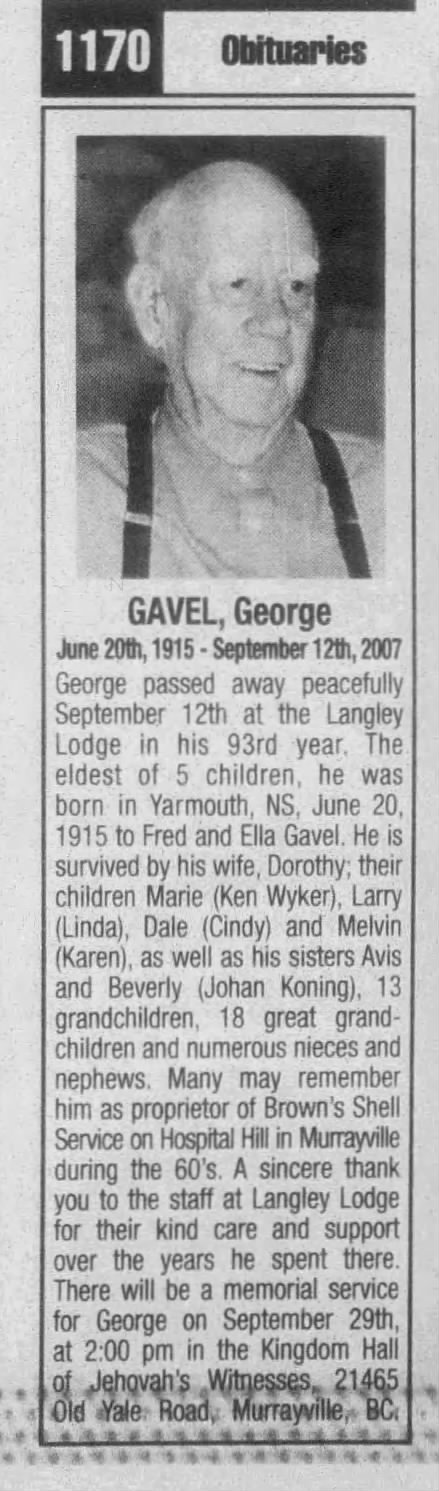 Obituary: George Gavel, Age 92