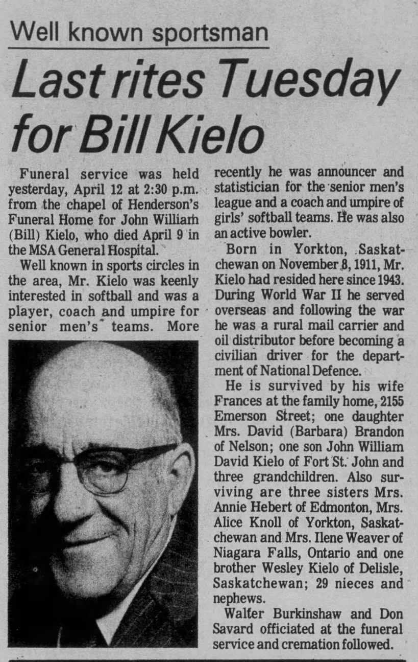 Obituary:John William "Bill" Kielo