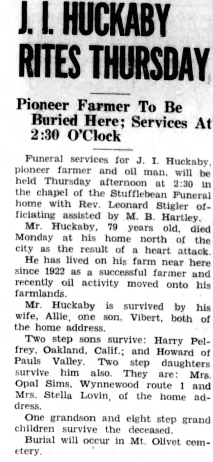 Obituary: J I Huckaby (Aged 79)
