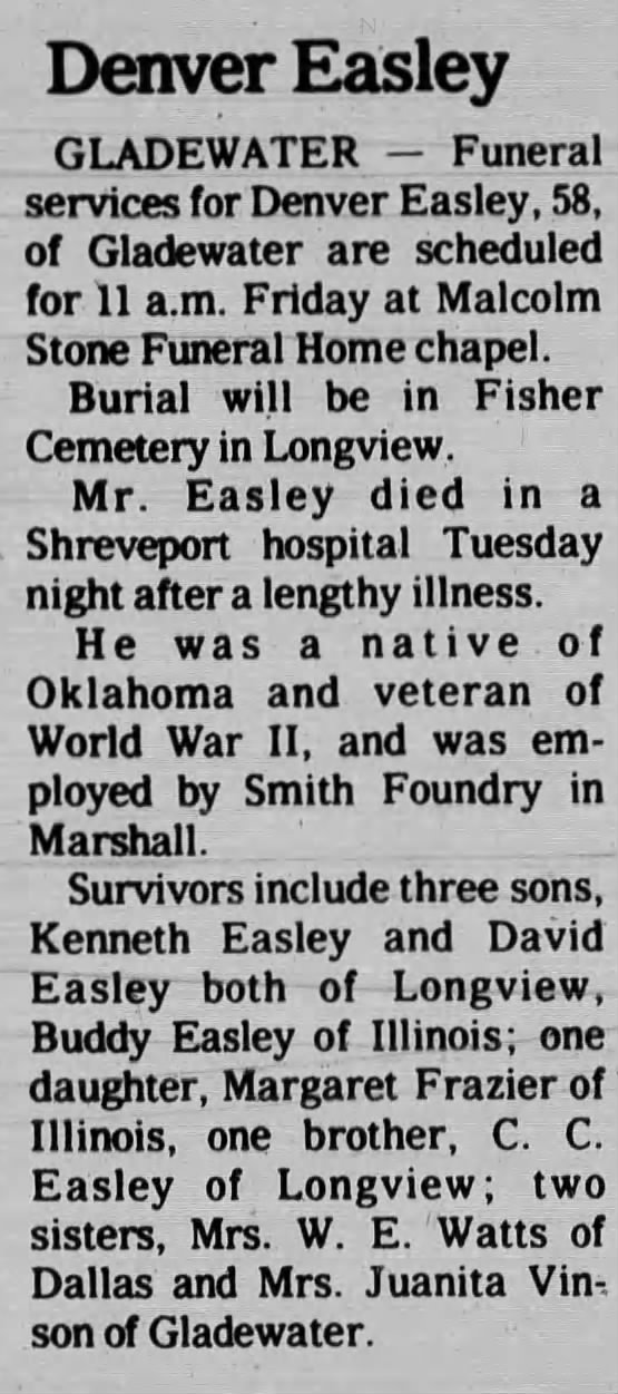 Obituary: Denver Easley (Aged 58)