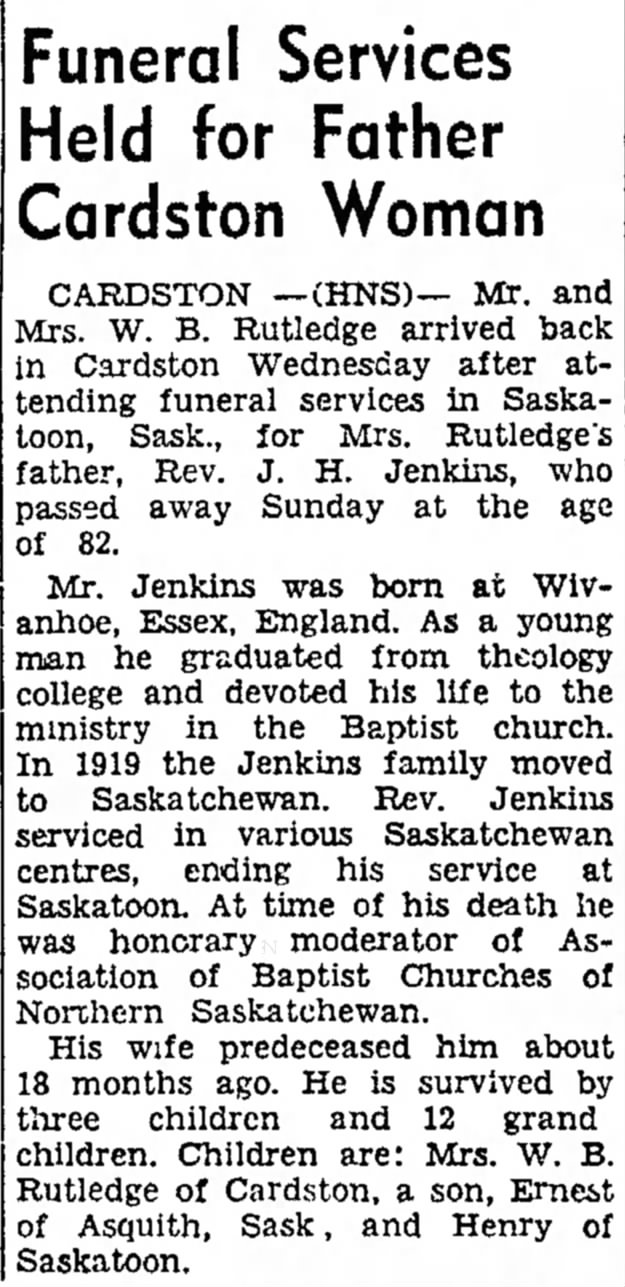 Death of Rev. J. H. Jenkins