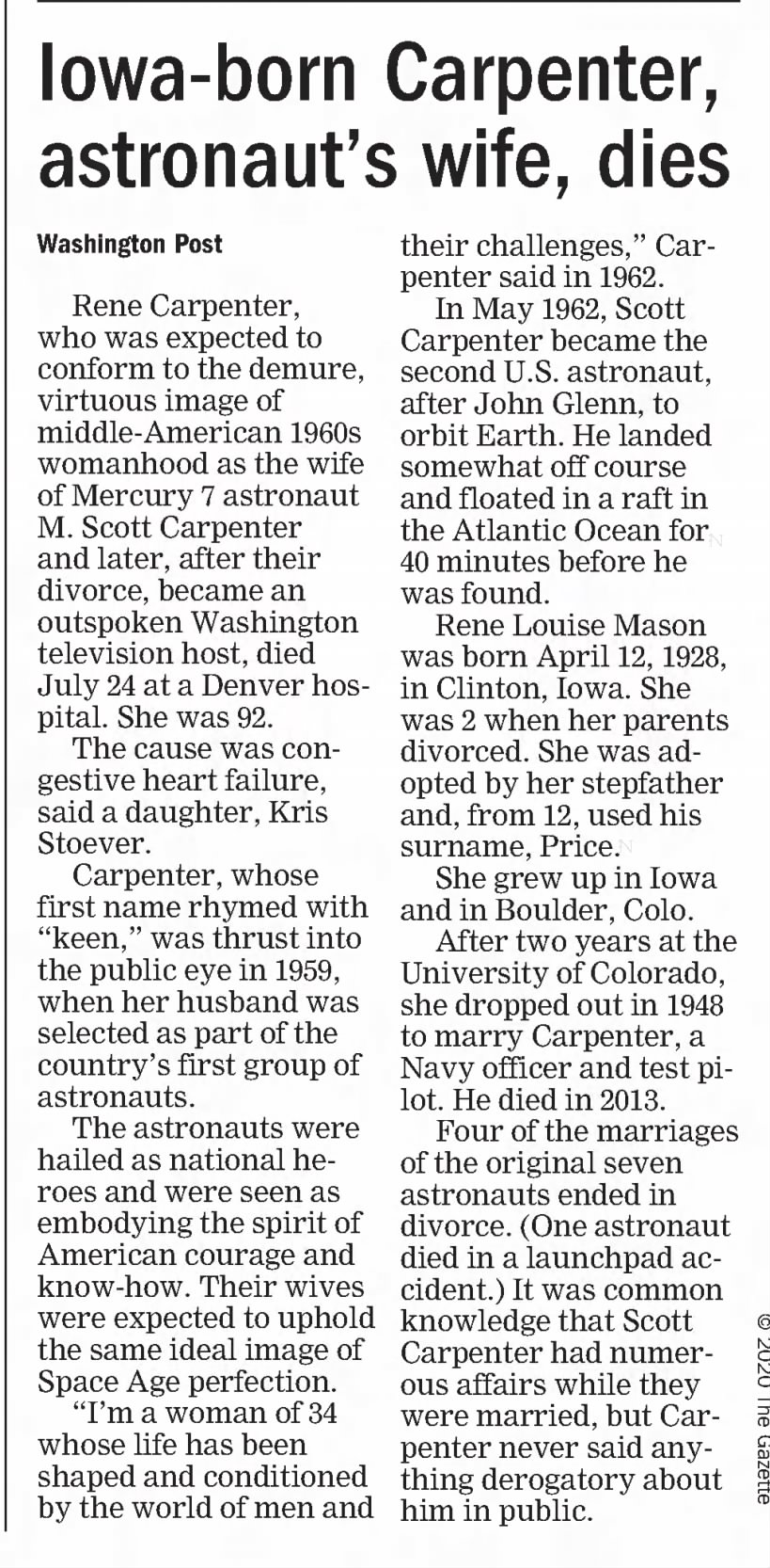 Obituary: Rene Carpenter nee Mason 