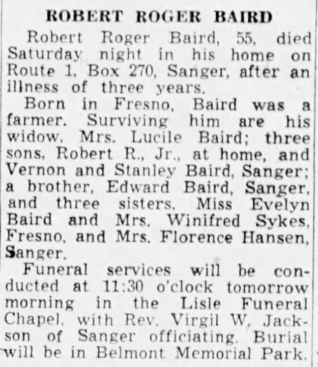 Obituary: Robert Roger Baird (Aged 55)
