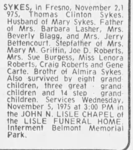 Obituary: Thomas Clinton SYKES