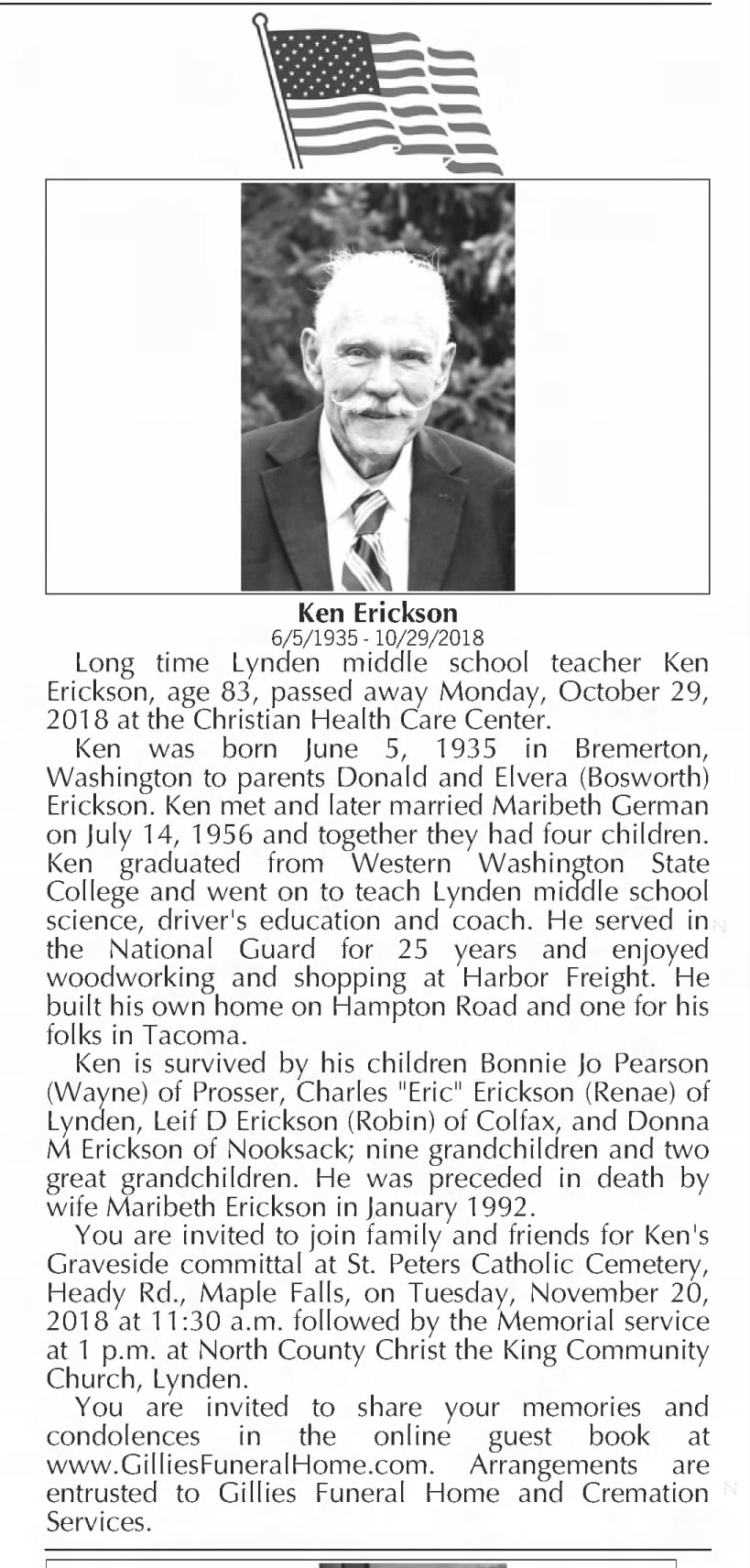 Obituary: Ken Erickson, 1935-2018 (Aged 83)