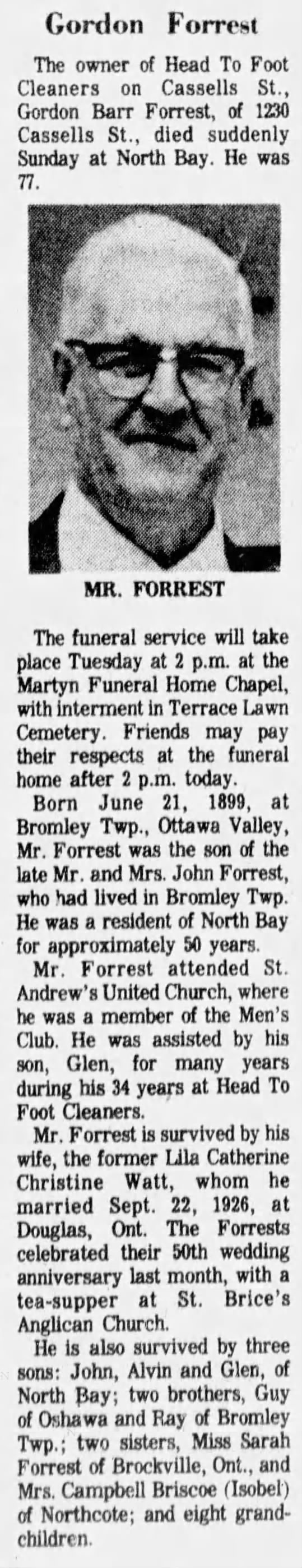 Obituary: Gordon Barr Forrest