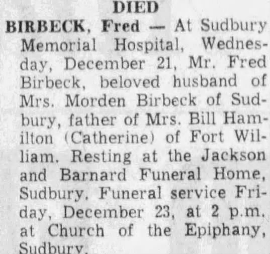 Obituary: Fred BIRBECK