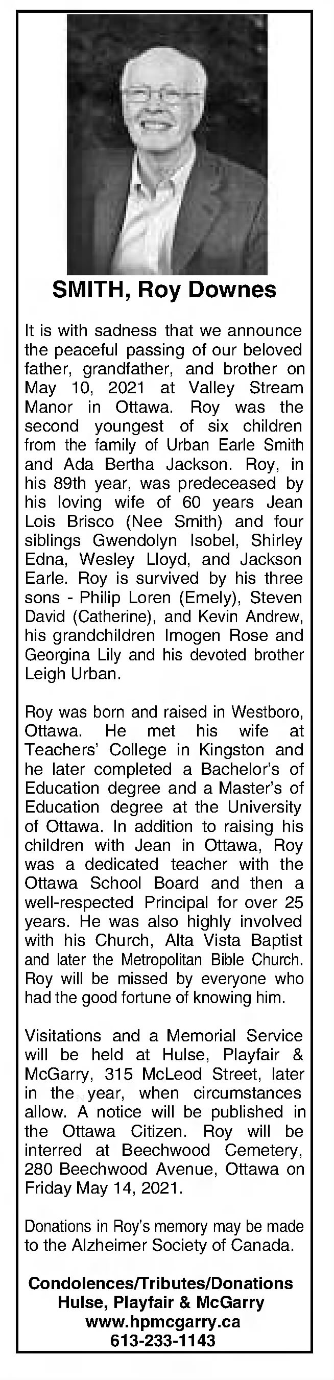 Obituary: Roy Dowries SMITH 