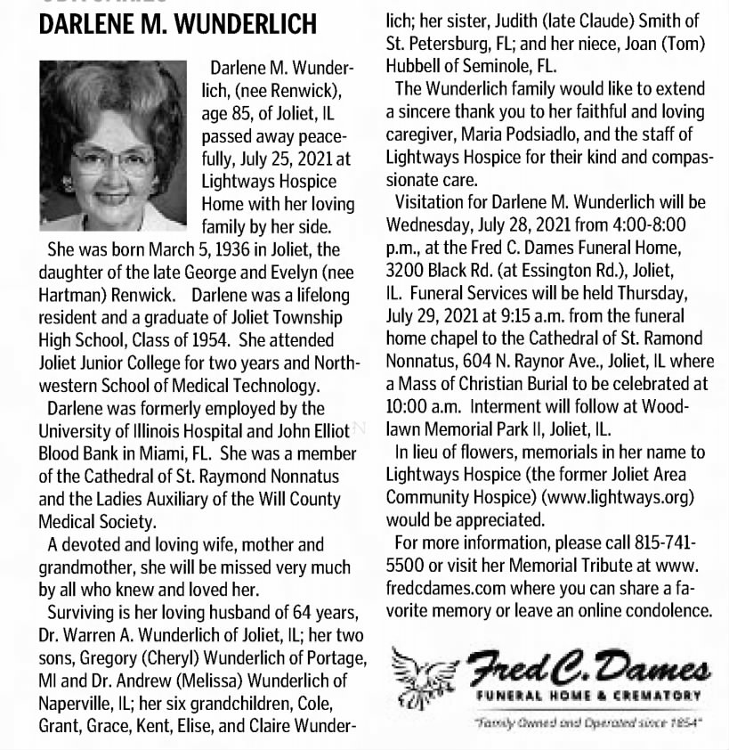 Obituary: Darlene M. Wunderlich