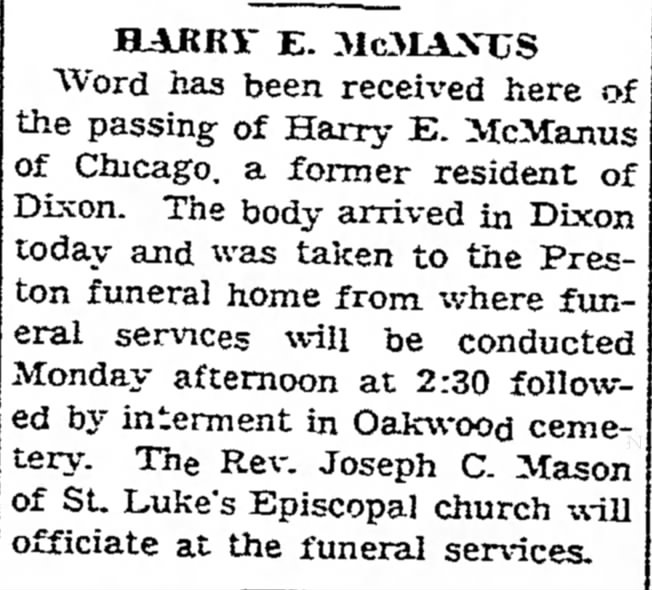 Funeral: Harry E. McManus