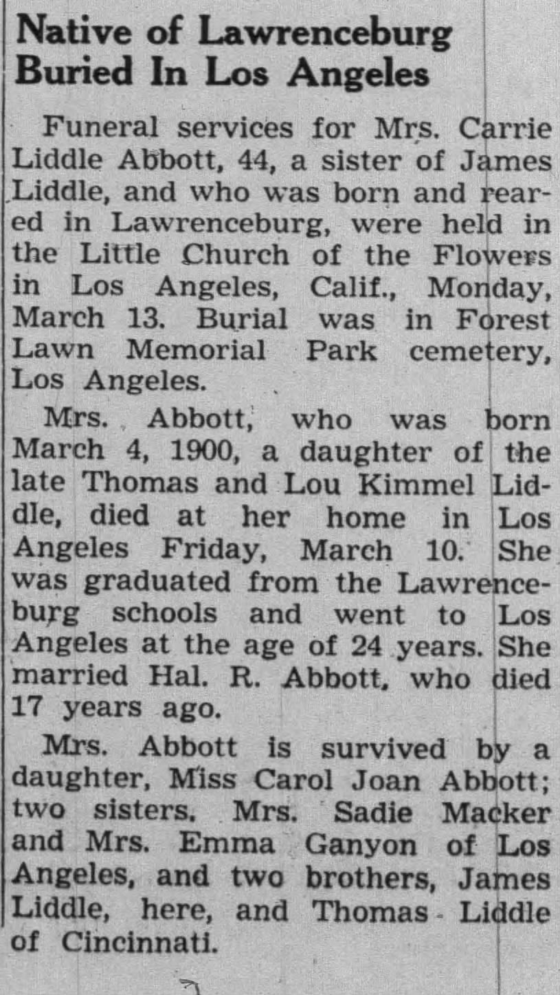 Obituary: Carrie Abbott nee Liddle 