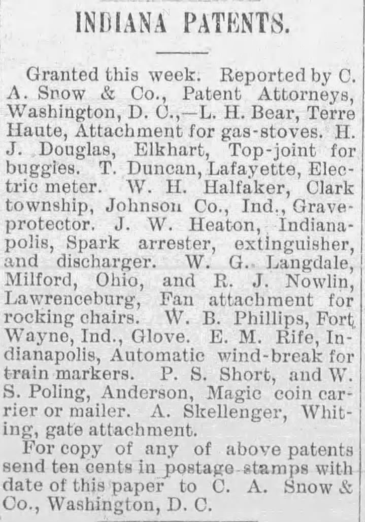Indiana Patents, including W, G, Langdale and R. J. Nowlin