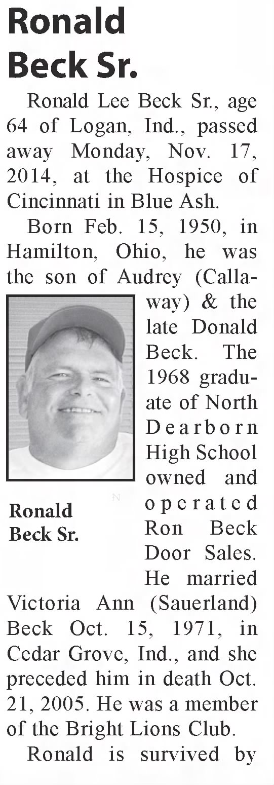 Obituary: Ronald Lee Beck Sr., part 1