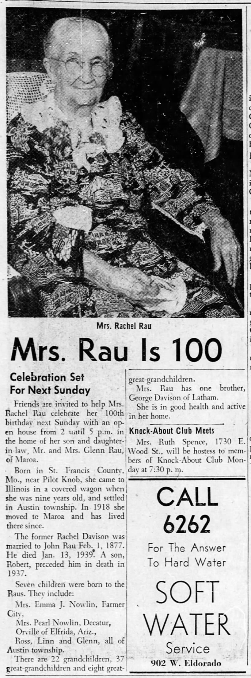 100th Birthday: Rachel Rau nee Davison (with photo)
