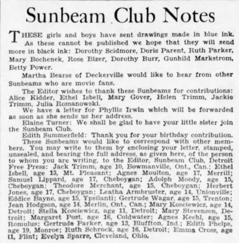 Sunbeam Club Notes
