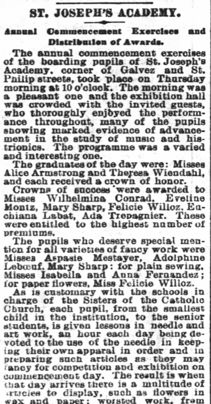 Graduation from St Josephs Academy by Wilhemina Conrad6,27.1884