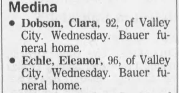 ECHLE, ELEANOR - DEATH NOTICE - Beacon Journal, Akron, Ohio - 18 Dec 1997