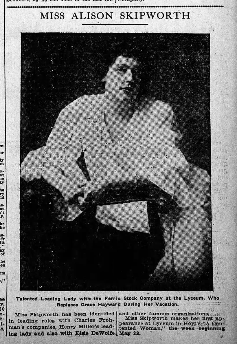 Alison Skipworth promo photo and notice, 1904, Minneapolis Journal. 14 May, 1904, Sat, page 11