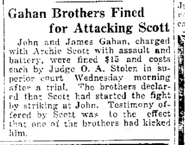 John or James Gahan kicked Archie Scott and charged with assault