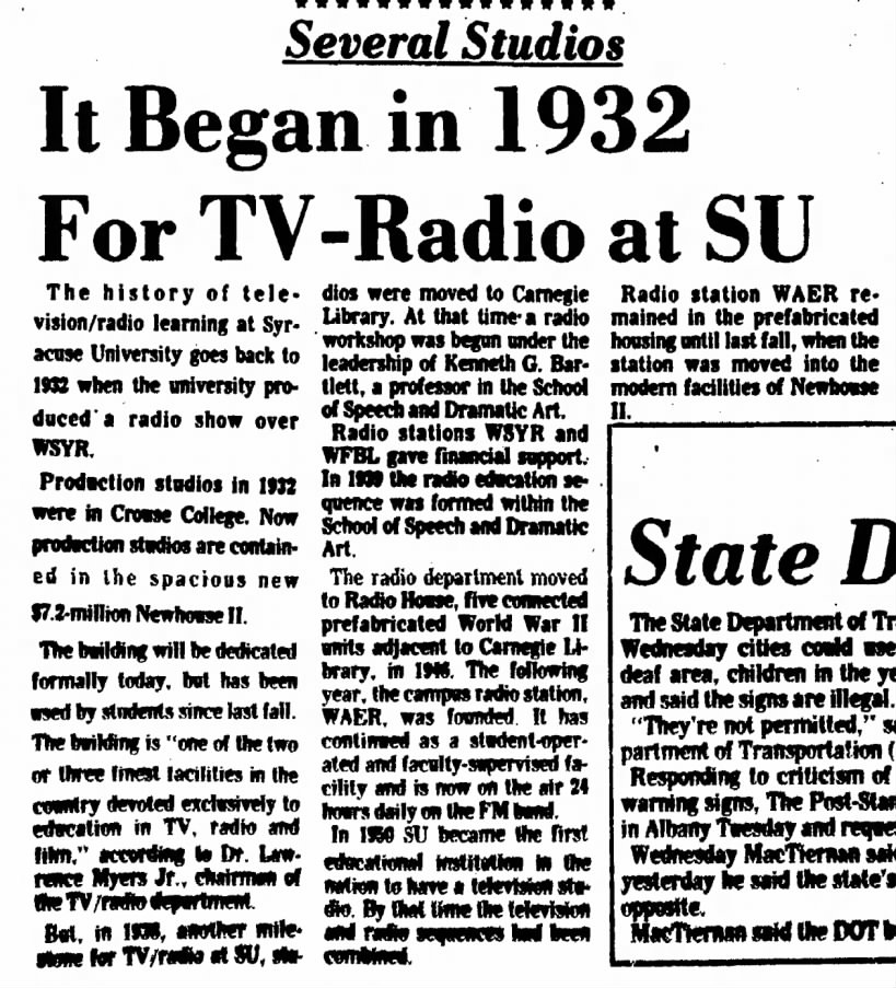 TV Radio 1932 Syracuse University WAER WSYR WFBL