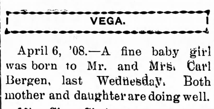 Birth announcement.  Probably Gladys.  April 8, 1909