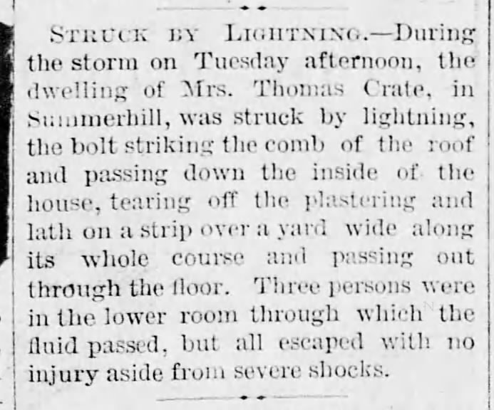 Lightning struck Harriet Crate's home