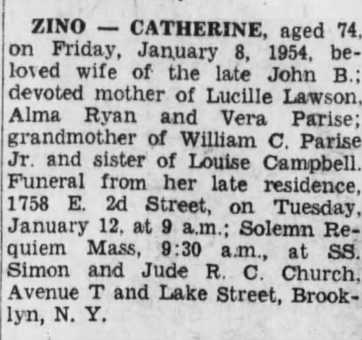 Obituary Kate Chichizola Zino (8 Jan 1954)