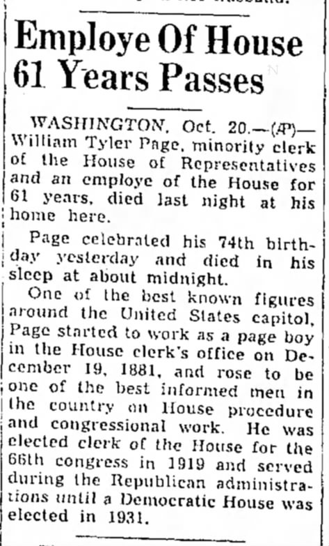Employe Of House 61 Years Passes; 20 Oct 1942; The Bee; 6