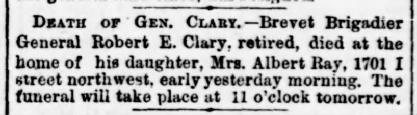 Death of Gen. Clary; 20 Jan 1890; Evening Star; 1