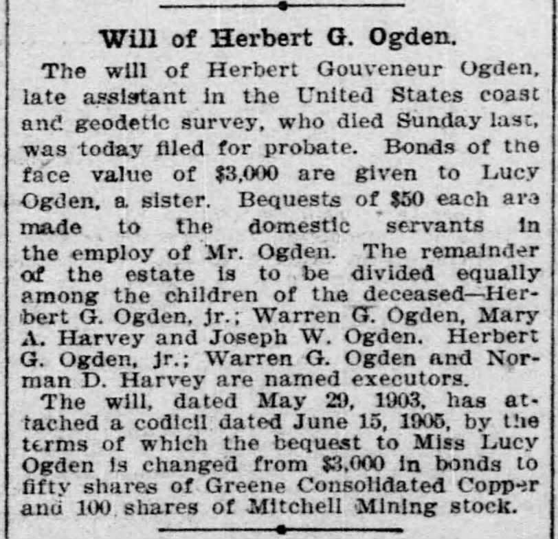 Will of Herbert G. Ogden; 28 Feb 1906; Evening Star; 2
