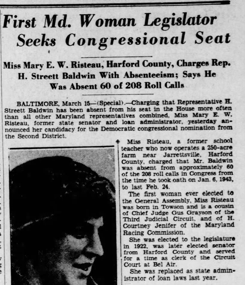 First Md. Woman Legislator Seeks Congressional Seat; 15 Mar 1944; The News Journal; 10