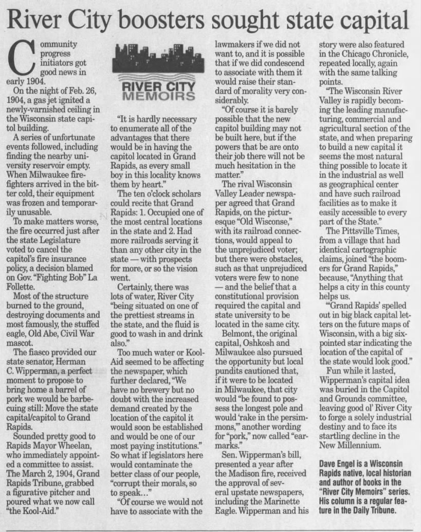 River City boosters sought state capital; 8 Jan 2011; The Daily Tribune; 7