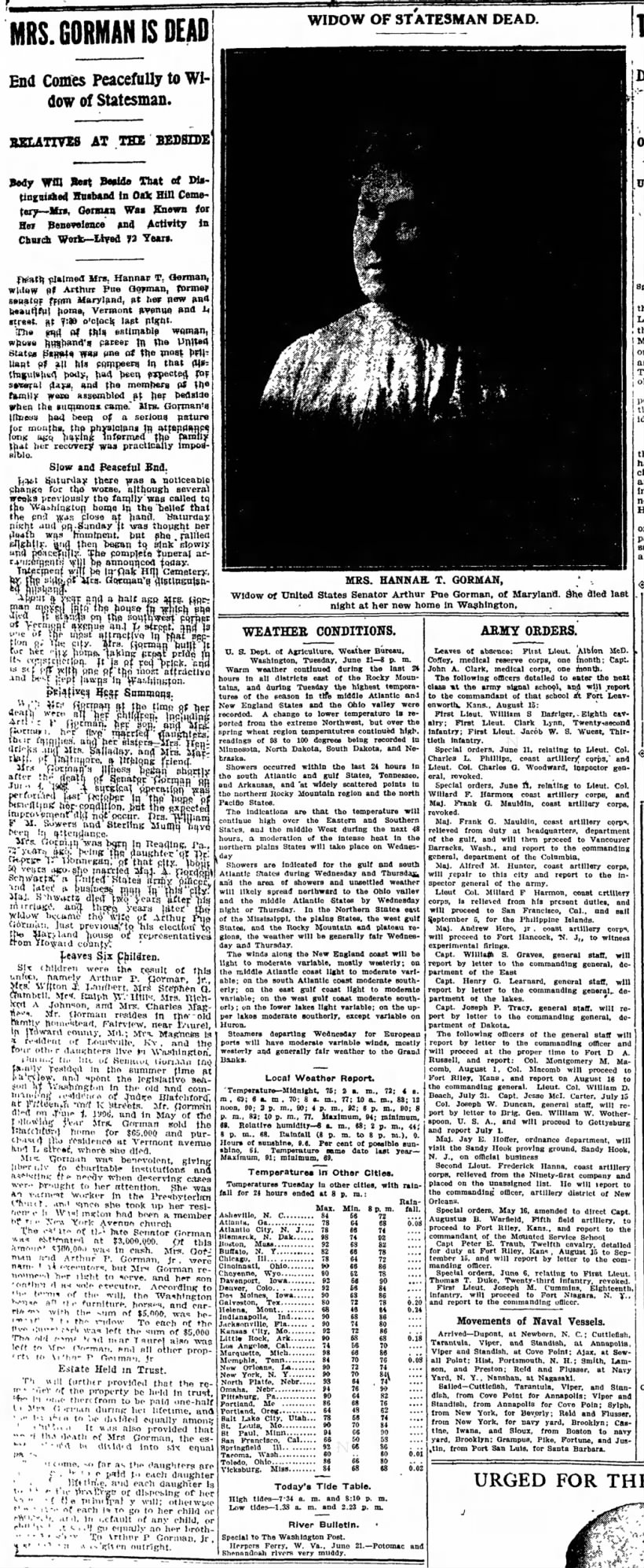 Mrs. Gorman is Dead; 22 Jun 1910; The Washington Post; 2
