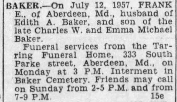 Baker; 15 Jul 1957; The Evening Sun; 29