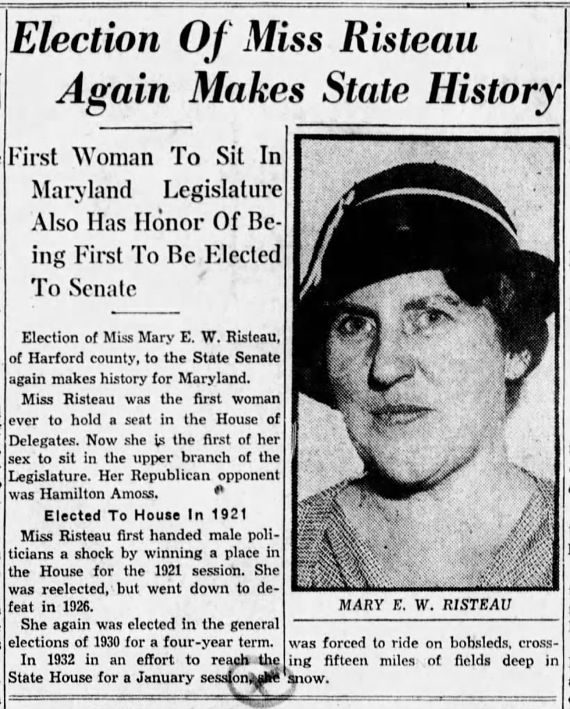 Election of Miss Risteau Again Makes State History; 7 Nov 1934; The Baltimore Sun; 3