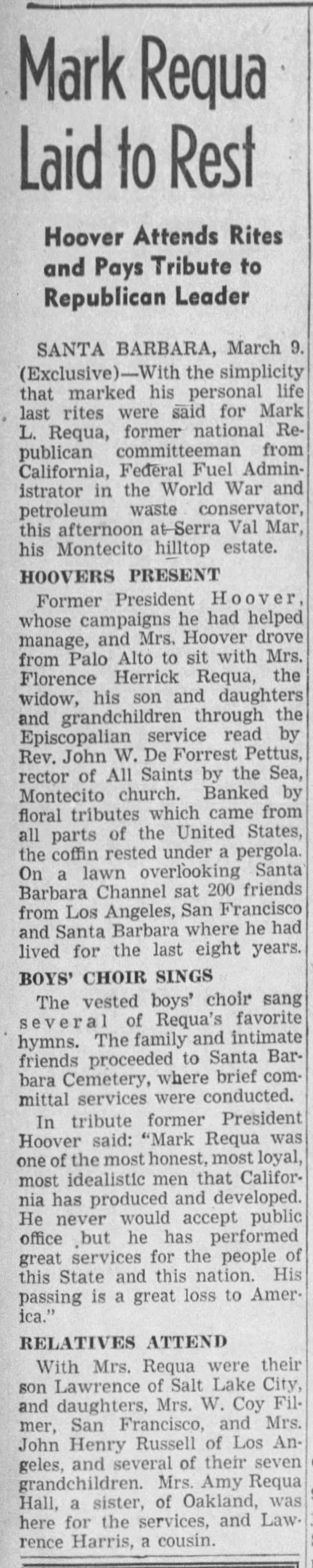 Mark Requa Laid to Rest; 10 Mar 1937; The Los Angeles Times; 3