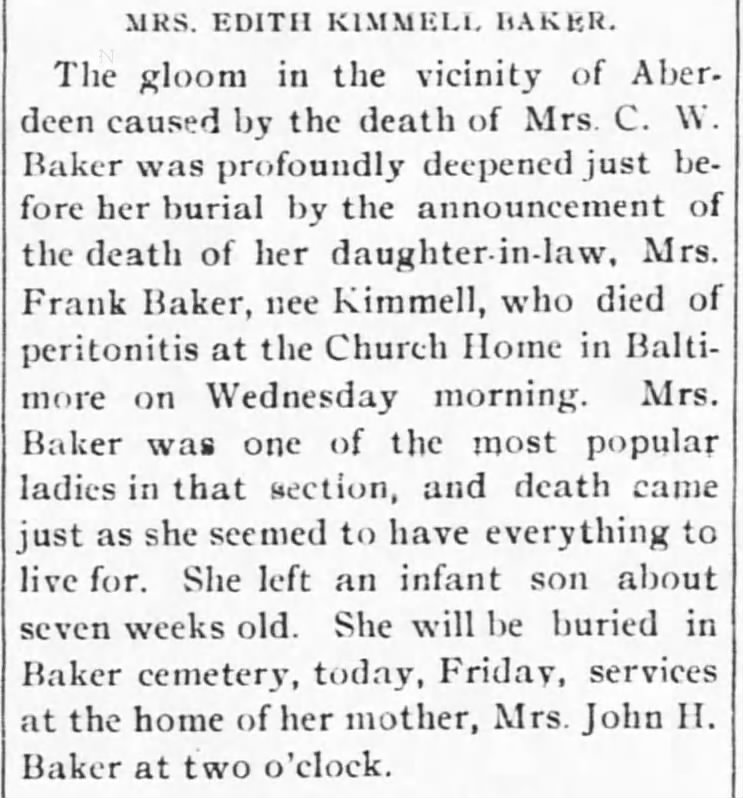 Mrs. Edith Kimmell Baker; 23 Aug 1907; The Aegis and Intelligencer; 3