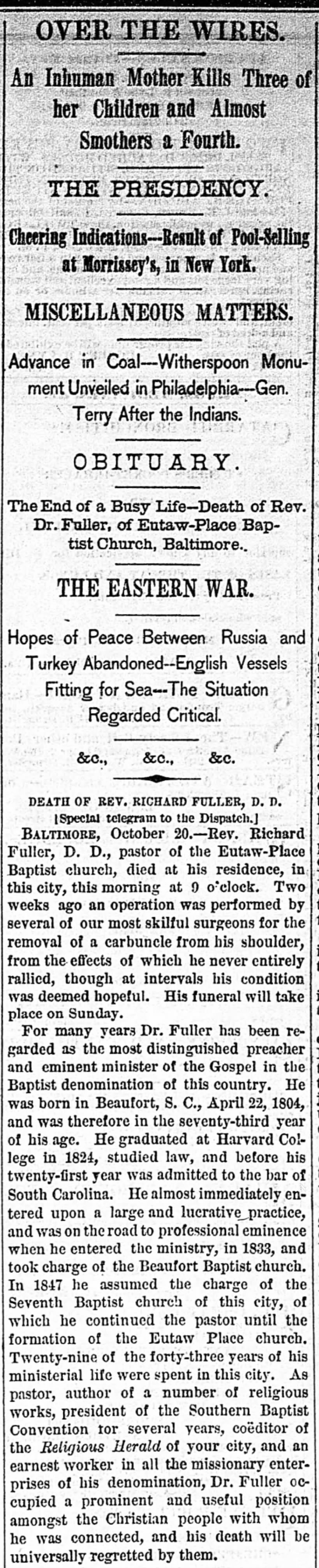 Obituary; 21 Oct 1876; The Richmond News Leader; 3