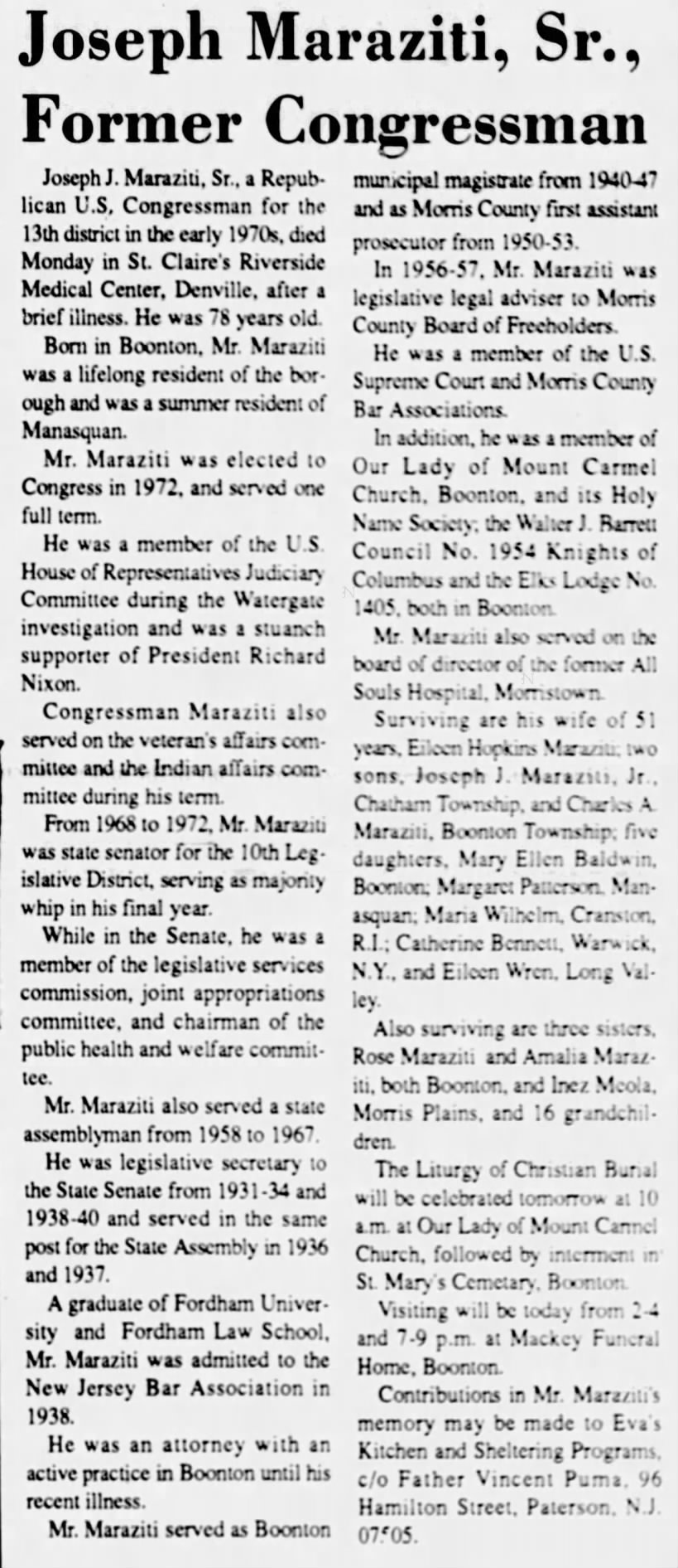 Joseph Maraziti, Sr., Former Congressman; 23 May 1991; The Coast Star; 2