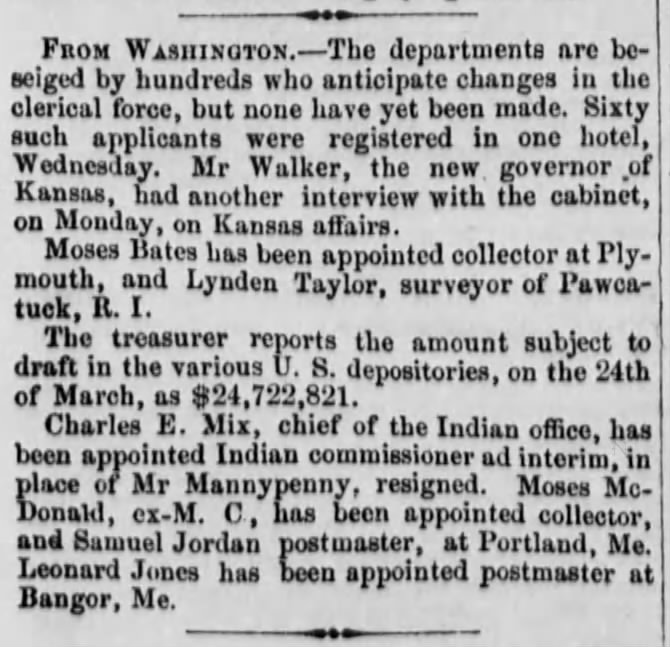 From Washington; 4 Apr 1857; Vermont Phoenix; 3