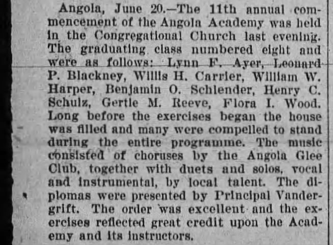 Commencements - Angola, June 20; 21 Jun 1894; The Buffalo Weekly Express; 7