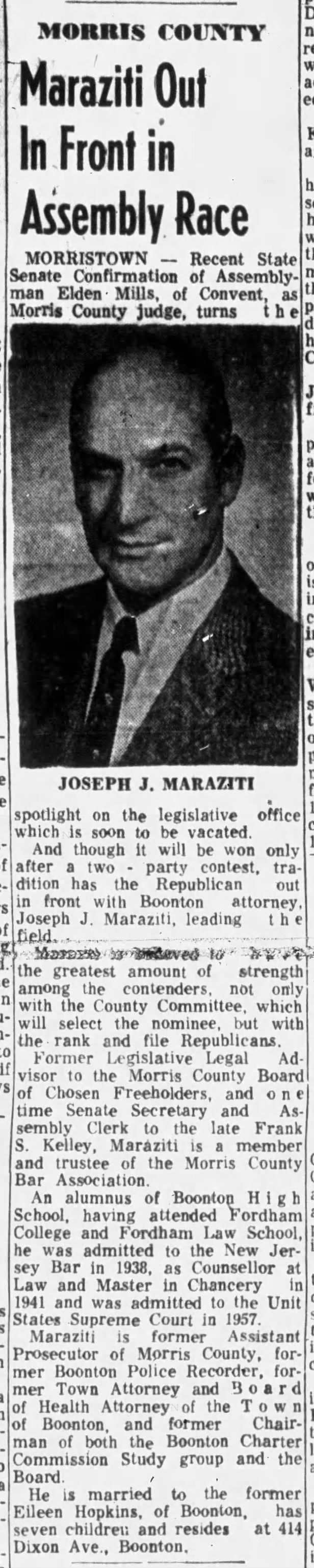 Maraziti Out In Front in Assembly Race; 17 Apr 1958; Paterson Evening News; 27