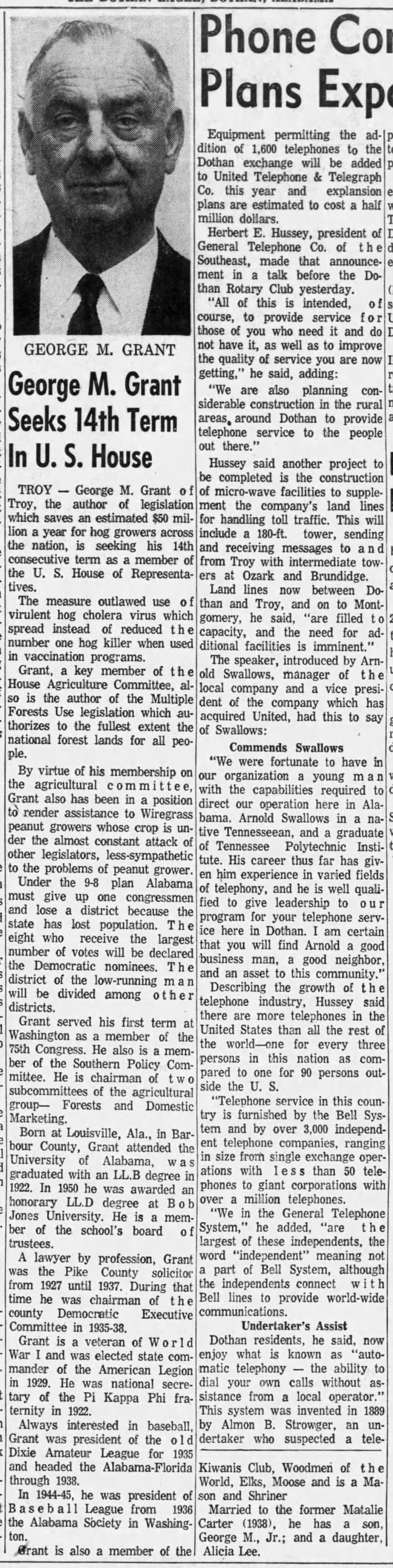 George M. Grant Seeks 14th Term in U.S. House; 13 Mar 1962; The Dothan Eagle
