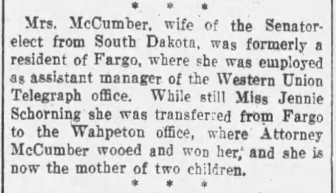 Mrs. McCumber...; 11 Feb 1899; The Brooklyn Citizen; 4