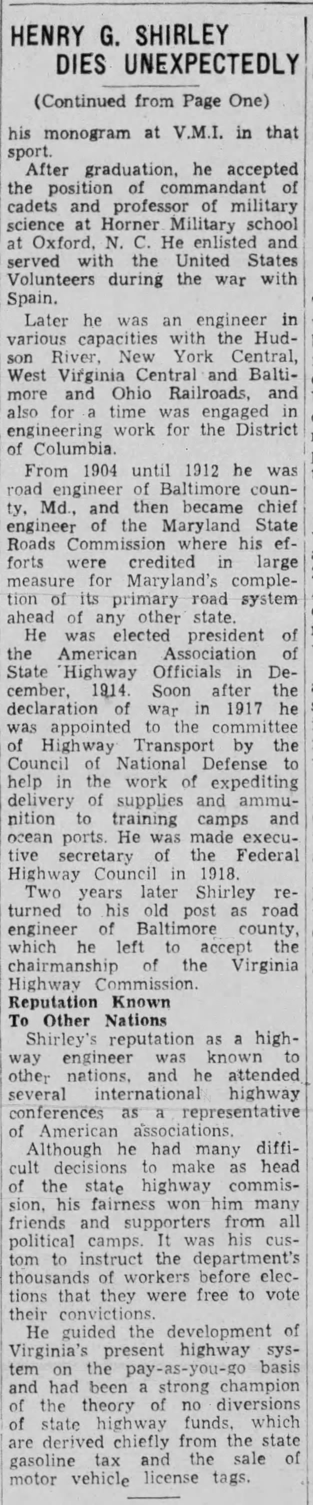 Henry G. Shirley Dies Unexpectedly; 17 Jul 1941; The Bristol Herald Courier; 2