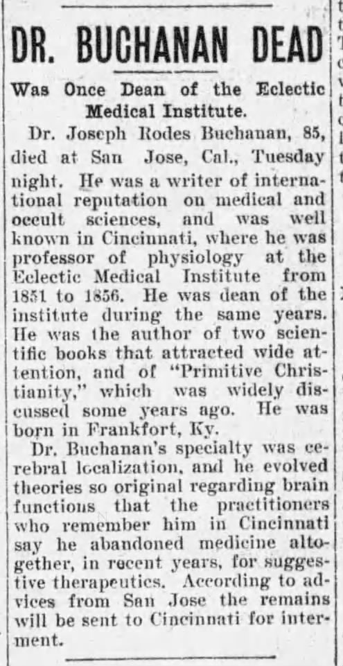 Dr. Buchanan Dead; 27 Dec 1899; The Cincinnati Post; 5