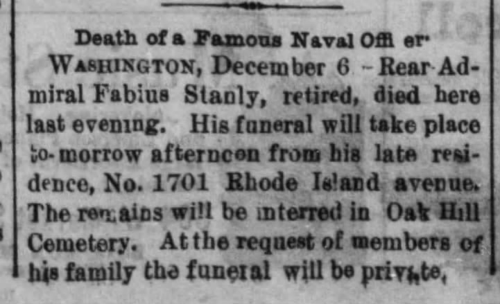 Death of a Famous Naval Officer; 7 Dec 1882; The York Daily; 1
